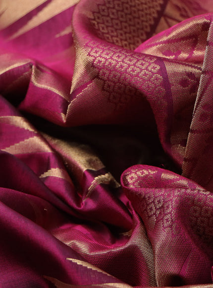 Pure soft silk saree dark magenta pink with zari woven temple buttas in borderless style