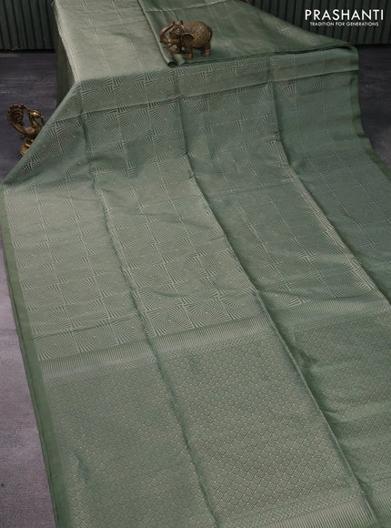 Pure soft silk saree pastel green with allover silver zari woven brocade weaves in borderless style