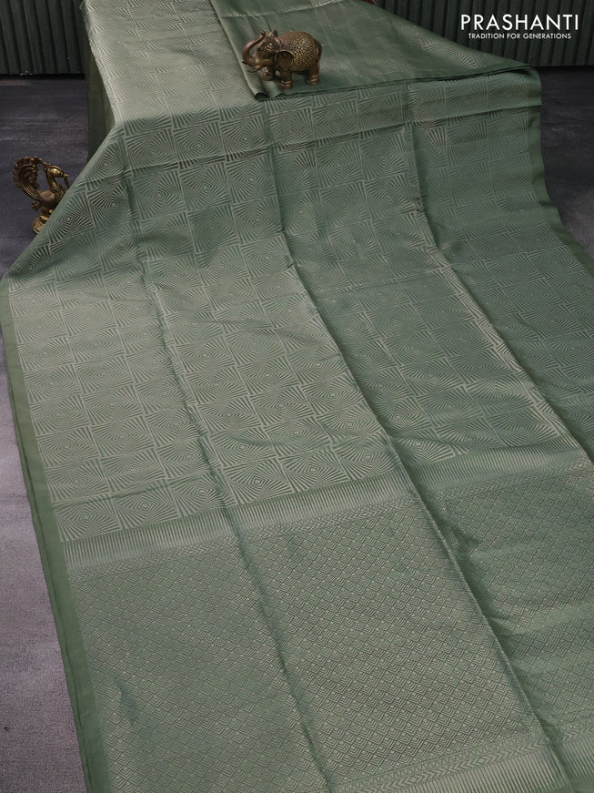 Pure soft silk saree pastel green with allover silver zari woven brocade weaves in borderless style