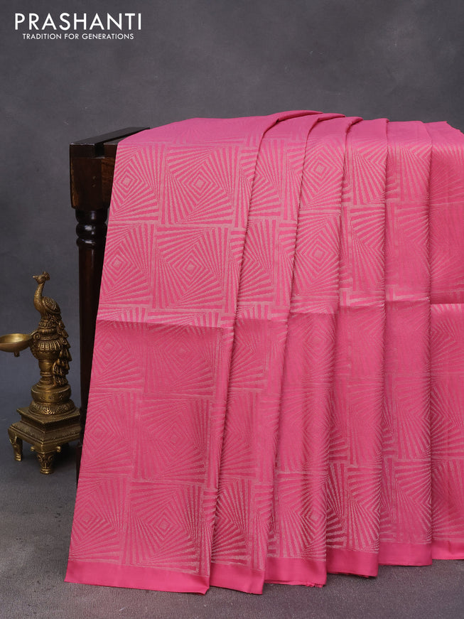 Pure soft silk saree mauve pink with allover silver zari woven brocade weaves in borderless style