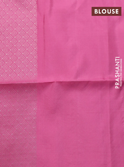 Pure soft silk saree mauve pink with allover silver zari woven brocade weaves in borderless style