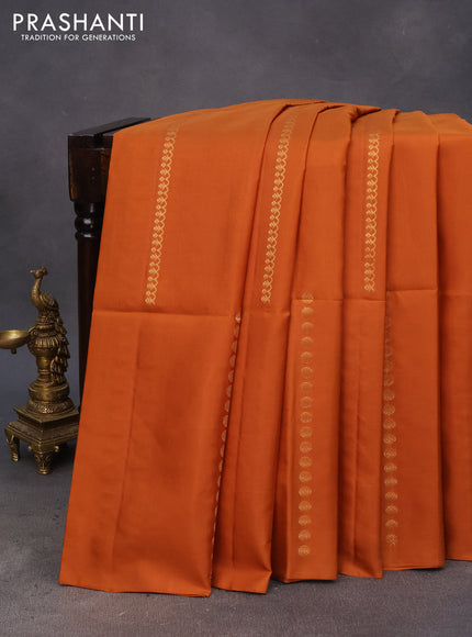 Pure soft silk saree dark mustard and maroon with allover zari weaves in borderless style