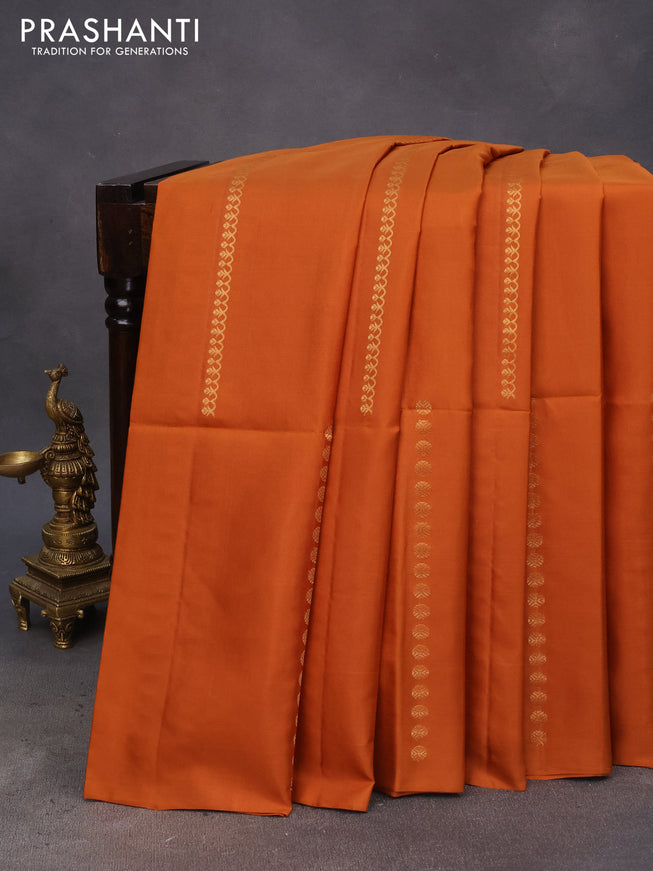 Pure soft silk saree dark mustard and maroon with allover zari weaves in borderless style