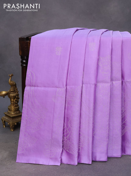 Pure soft silk saree lavender with silver zari woven buttas in borderless style