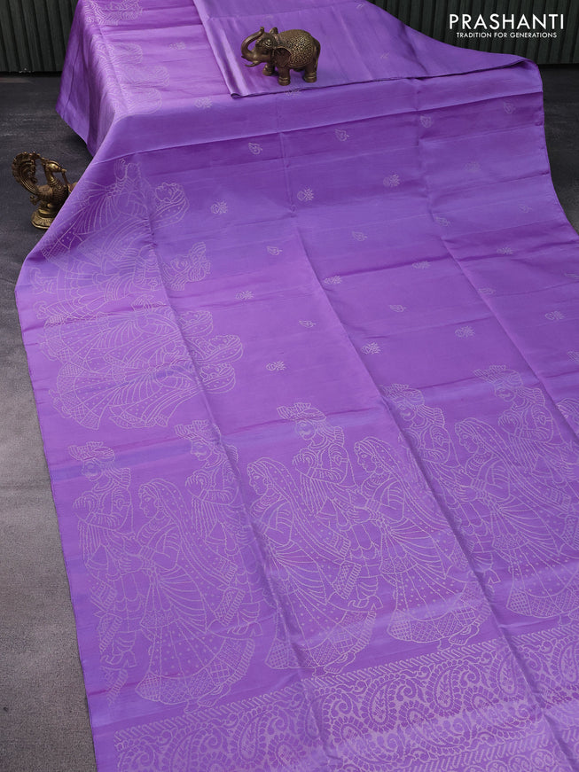 Pure soft silk saree lavender with silver zari woven buttas in borderless style