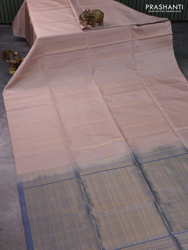 Pure soft silk saree beige and grey with allover zari weaves in borderless style