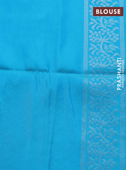 Pure soft silk saree dual shade of bluish green with allover silver zari weaves & buttas in borderless style