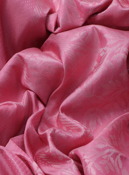 Pure soft silk saree peach pink with allover silver zari weaves & buttas in borderless style