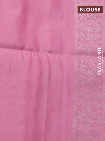 Pure soft silk saree peach pink with allover silver zari weaves & buttas in borderless style