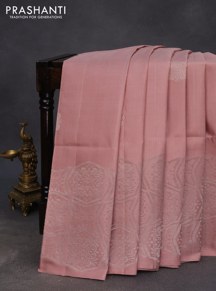 Pure soft silk saree pastel brown with silver zari woven buttas and long silver zari woven border