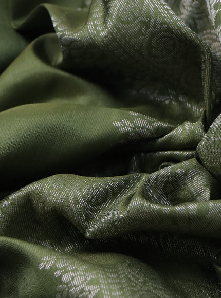 Pure soft silk saree sap green with silver zari woven buttas and long silver zari woven border