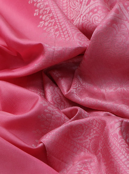 Pure soft silk saree mild peach pink with silver zari woven buttas and long silver zari woven border