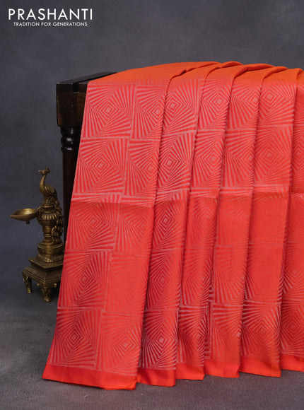 Pure soft silk saree dual shade of pinkish orange with allover zari woven brocade weaves in borderless style