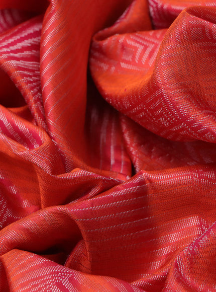 Pure soft silk saree dual shade of pinkish orange with allover zari woven brocade weaves in borderless style