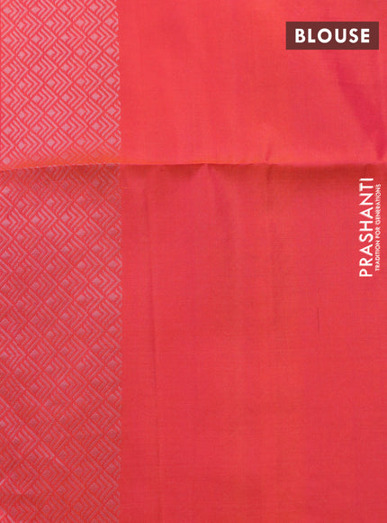 Pure soft silk saree dual shade of pinkish orange with allover zari woven brocade weaves in borderless style