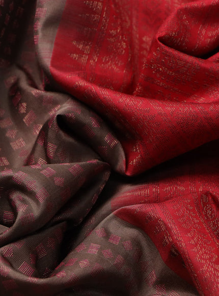 Pure soft silk saree brown shade and red with allover thread & zari weaves and zari woven border