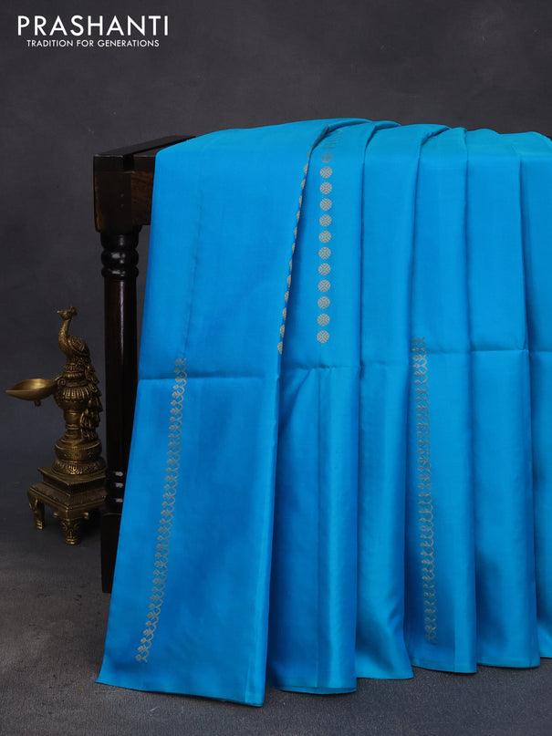 Pure soft silk saree blue and grey with allover zari weaves in borderless style