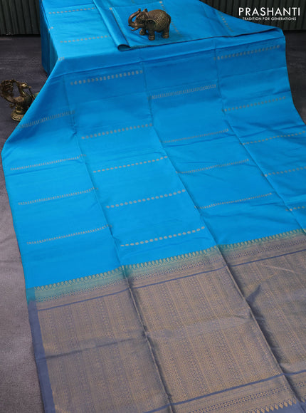 Pure soft silk saree blue and grey with allover zari weaves in borderless style