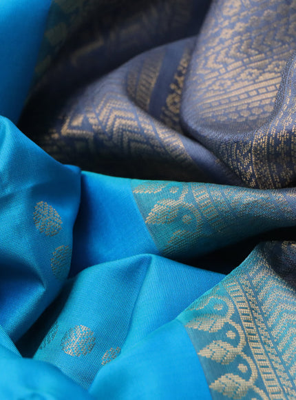 Pure soft silk saree blue and grey with allover zari weaves in borderless style