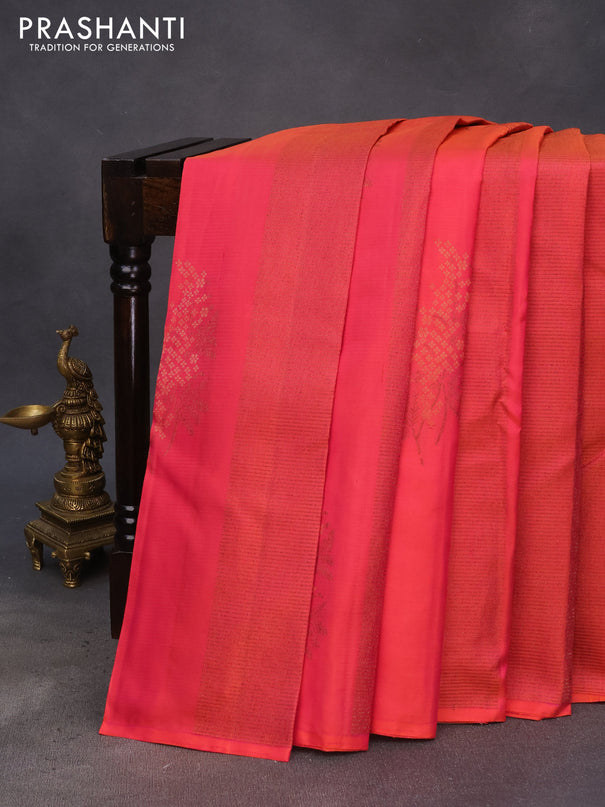 Pure soft silk saree dual shade of pinkish orange and beige with allover thread & zari weaves in borderless style