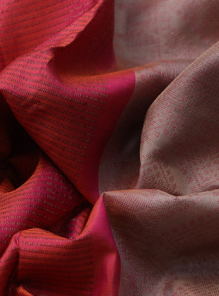 Pure soft silk saree dual shade of pinkish orange and beige with allover thread & zari weaves in borderless style