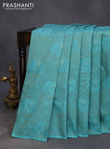 Pure soft silk saree teal blue shade and mauve pink with allover thread & zari woven brocade weaves in borderless style