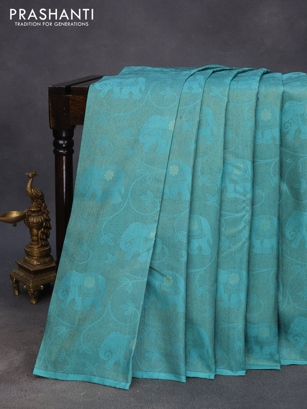 Pure soft silk saree teal blue shade and mauve pink with allover thread & zari woven brocade weaves in borderless style