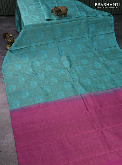 Pure soft silk saree teal blue shade and mauve pink with allover thread & zari woven brocade weaves in borderless style