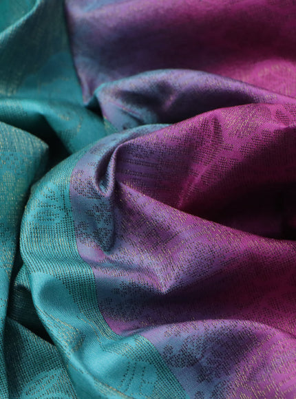 Pure soft silk saree teal blue shade and mauve pink with allover thread & zari woven brocade weaves in borderless style