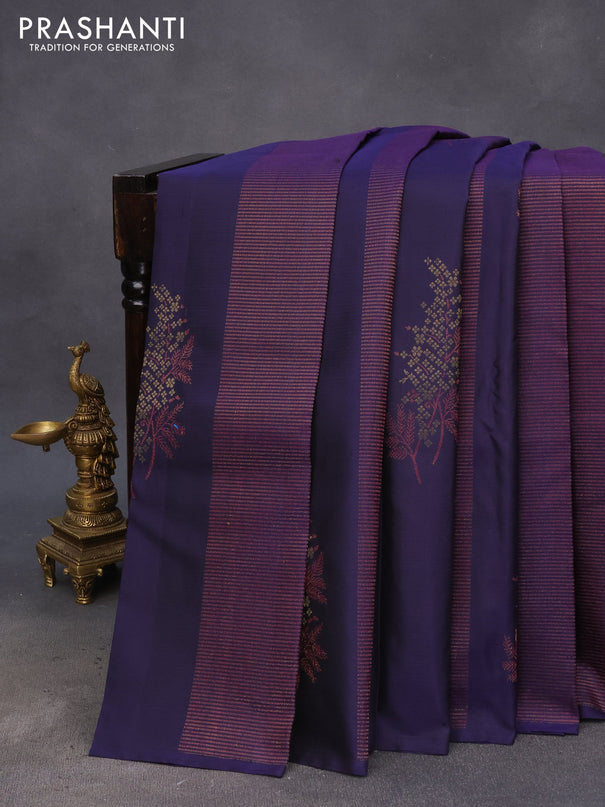 Pure soft silk saree navy blue with allover thread & zari weaves in borderless style