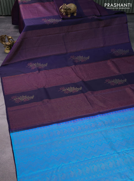 Pure soft silk saree navy blue with allover thread & zari weaves in borderless style