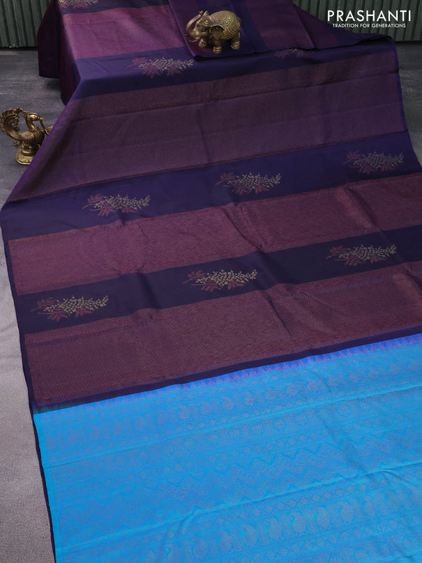 Pure soft silk saree navy blue with allover thread & zari weaves in borderless style