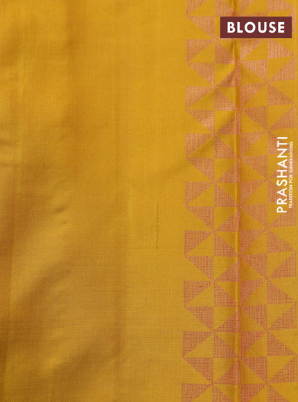 Pure soft silk saree mustard yellow with allover thread & zari checked pattern and leaf design woven border