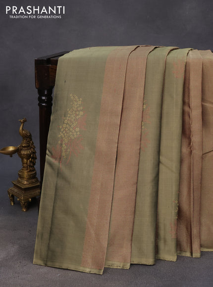 Pure soft silk saree mehendi green shade and maroon with allover thread & zari weaves in borderless style