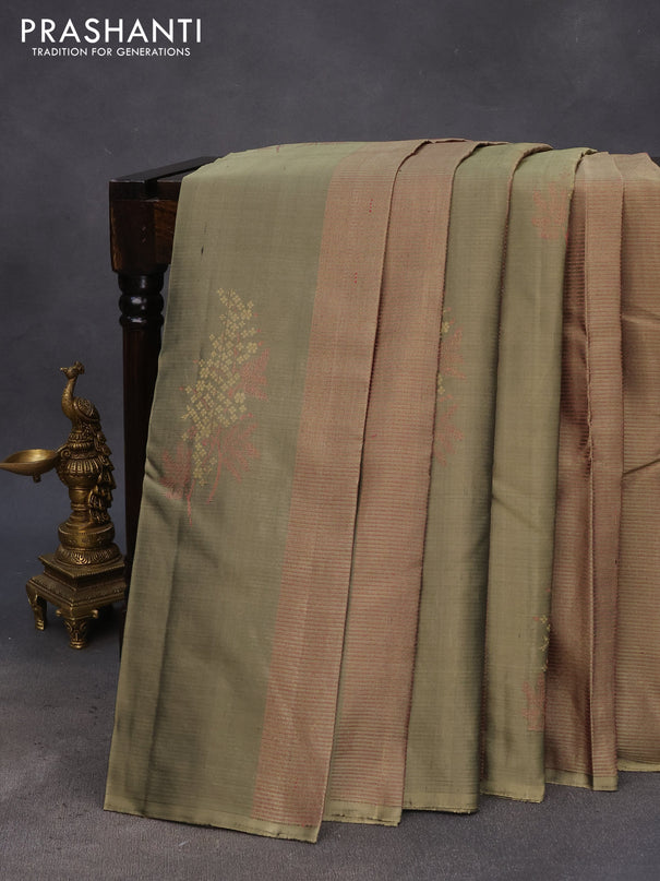 Pure soft silk saree mehendi green shade and maroon with allover thread & zari weaves in borderless style