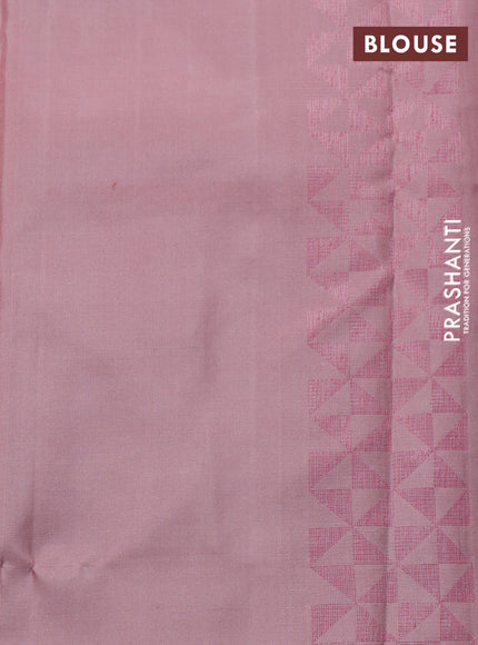 Pure soft silk saree pastel brown with allover thread & zari checked pattern and leaf design woven border