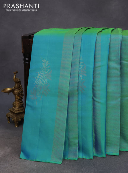 Pure soft silk saree dual shade of bluish green and mauve pink with allover thread & zari weaves in borderless style