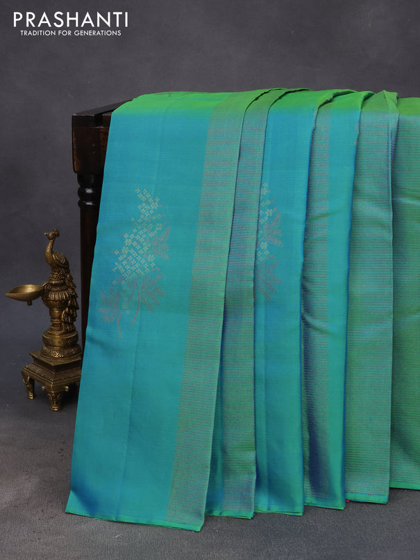 Pure soft silk saree dual shade of bluish green and mauve pink with allover thread & zari weaves in borderless style