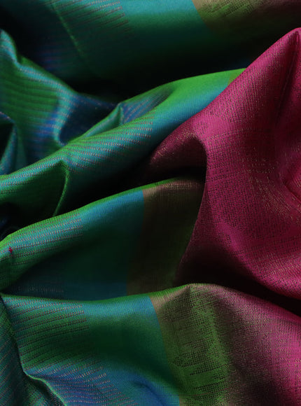 Pure soft silk saree dual shade of bluish green and mauve pink with allover thread & zari weaves in borderless style