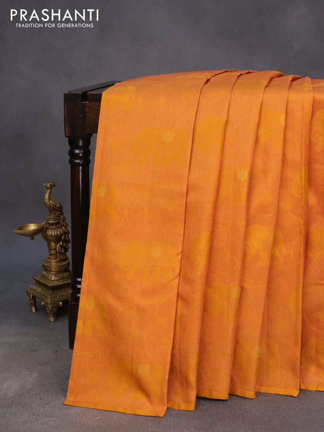 Pure soft silk saree mustard yellow and maroon with allover thread & zari woven brocade weaves in borderless style