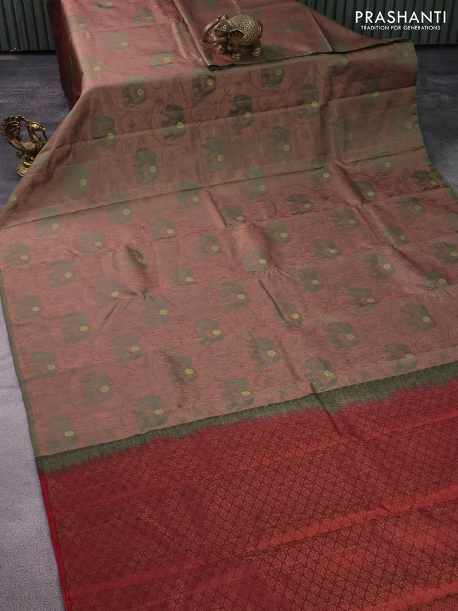 Pure soft silk saree pastel green shade and maroon with allover thread & zari woven brocade weaves in borderless style