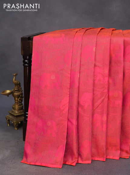 Pure soft silk saree dual shade of pinkish orange and violet with allover thread & zari woven brocade weaves in borderless style