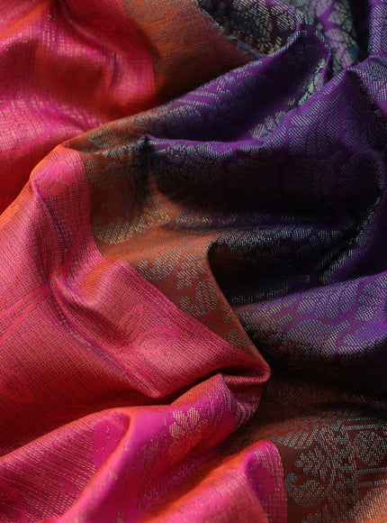 Pure soft silk saree dual shade of pinkish orange and violet with allover thread & zari woven brocade weaves in borderless style