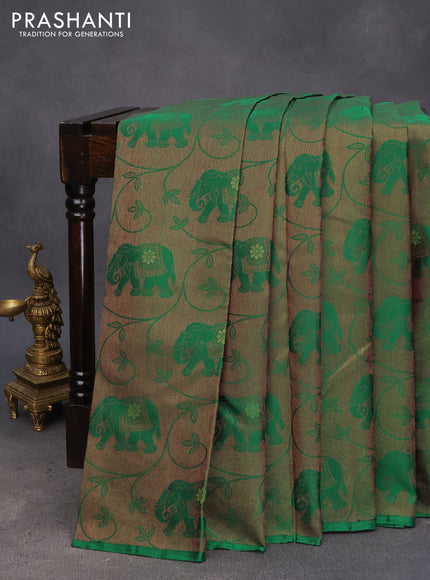 Pure soft silk saree green and maroon with allover thread & zari woven brocade weaves in borderless style