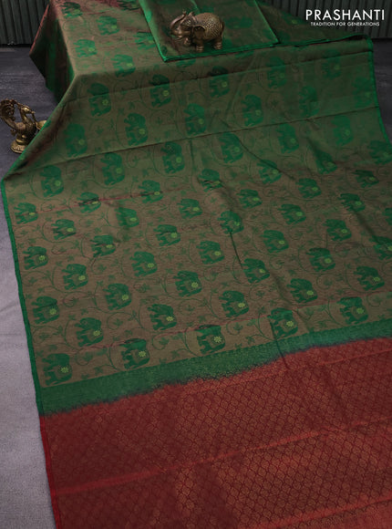 Pure soft silk saree green and maroon with allover thread & zari woven brocade weaves in borderless style