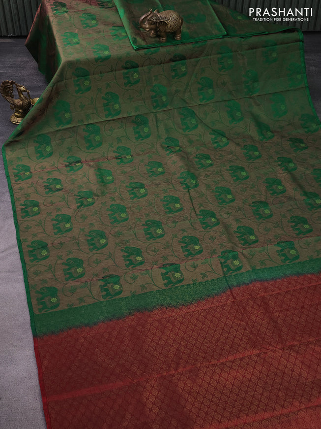 Pure soft silk saree green and maroon with allover thread & zari woven brocade weaves in borderless style