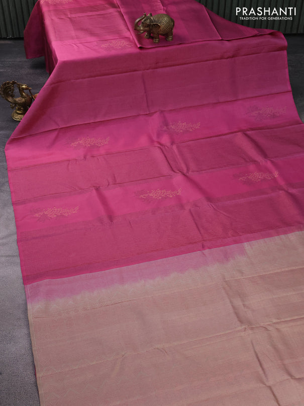 Pure soft silk saree mauve pink and sandal with allover thread & zari weaves in borderless style