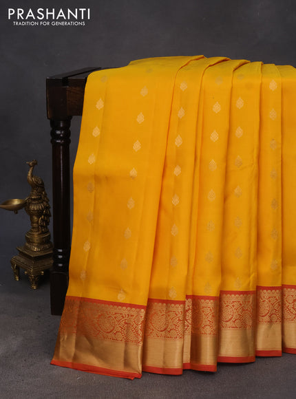 Pure soft silk saree yellow and dual shade of maroon with allover zari woven buttas and zari woven border