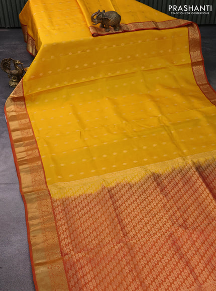 Pure soft silk saree yellow and dual shade of maroon with allover zari woven buttas and zari woven border