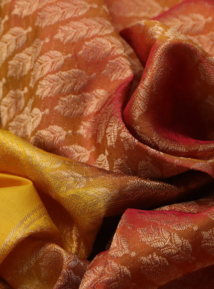 Pure soft silk saree yellow and dual shade of maroon with allover zari woven buttas and zari woven border